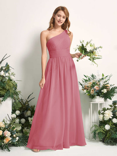 Carlyna Pandora A-Line Desert Rose Bridesmaid Dress Maxi Sleeveless One Shoulder Dress #color_desert-rose