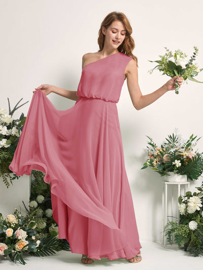 Carlyna Cecily A-Line Desert Rose Bridesmaid Dress Maxi Sleeveless One Shoulder Dress Side View 2 #color_desert-rose