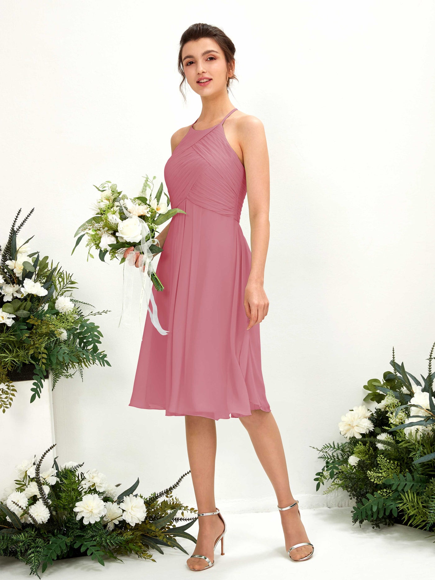 A-line Halter Sleeveless Chiffon Bridesmaid Dress - Desert Rose (81220411)#color_desert-rose