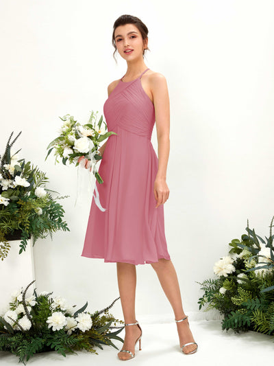 Carlyna Davina A-Line Desert Rose Bridesmaid Dress Knee-Length Sleeveless Round Neck Dress Front View #color_desert-rose