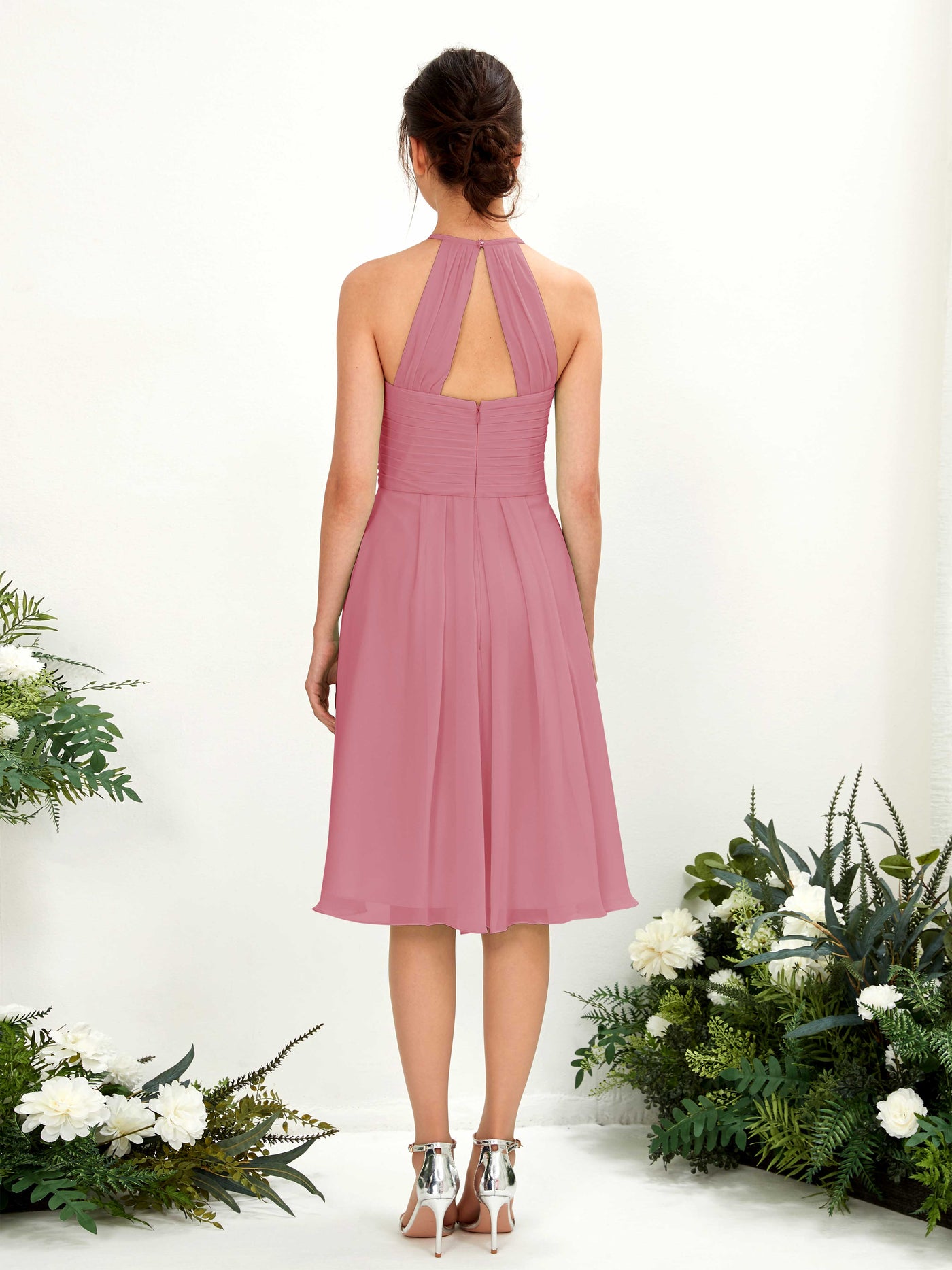 A-line Halter Sleeveless Chiffon Bridesmaid Dress - Desert Rose (81220411)#color_desert-rose