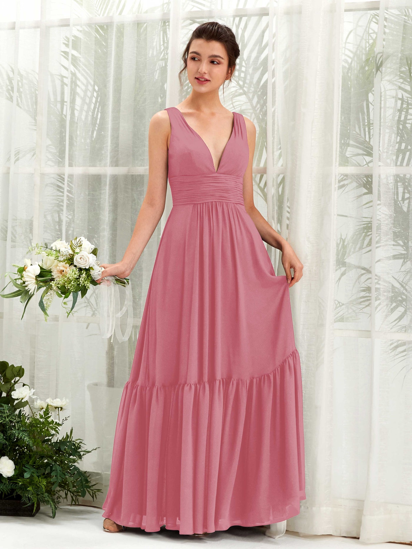 A-line Maternity Straps Sleeveless Chiffon Bridesmaid Dress - Desert Rose (80223711)#color_desert-rose