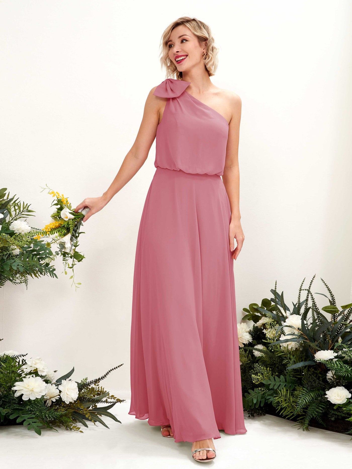 A-line One Shoulder Sleeveless Chiffon Bridesmaid Dress - Desert Rose (81225511)#color_desert-rose