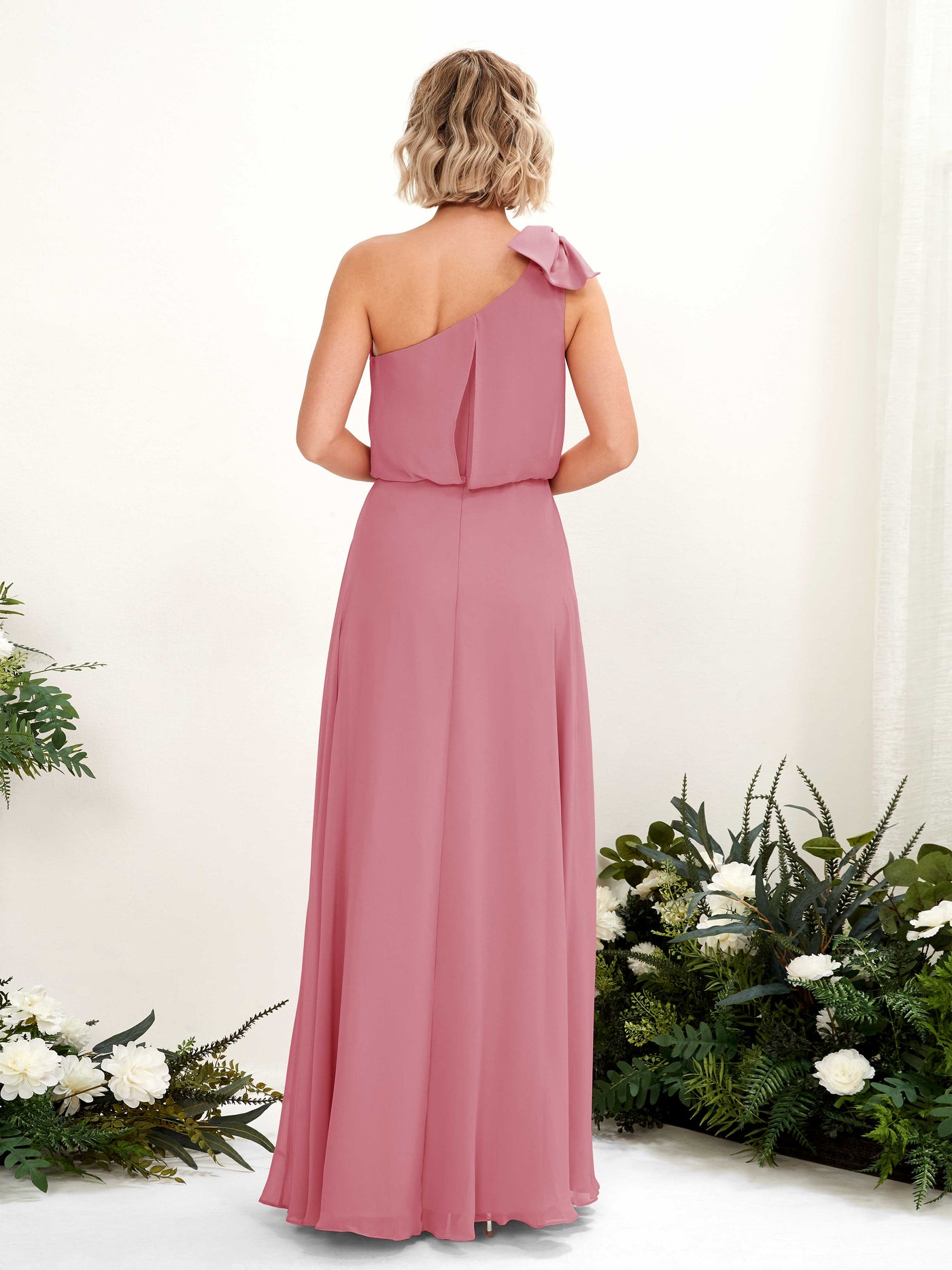 A-line One Shoulder Sleeveless Chiffon Bridesmaid Dress - Desert Rose (81225511)#color_desert-rose