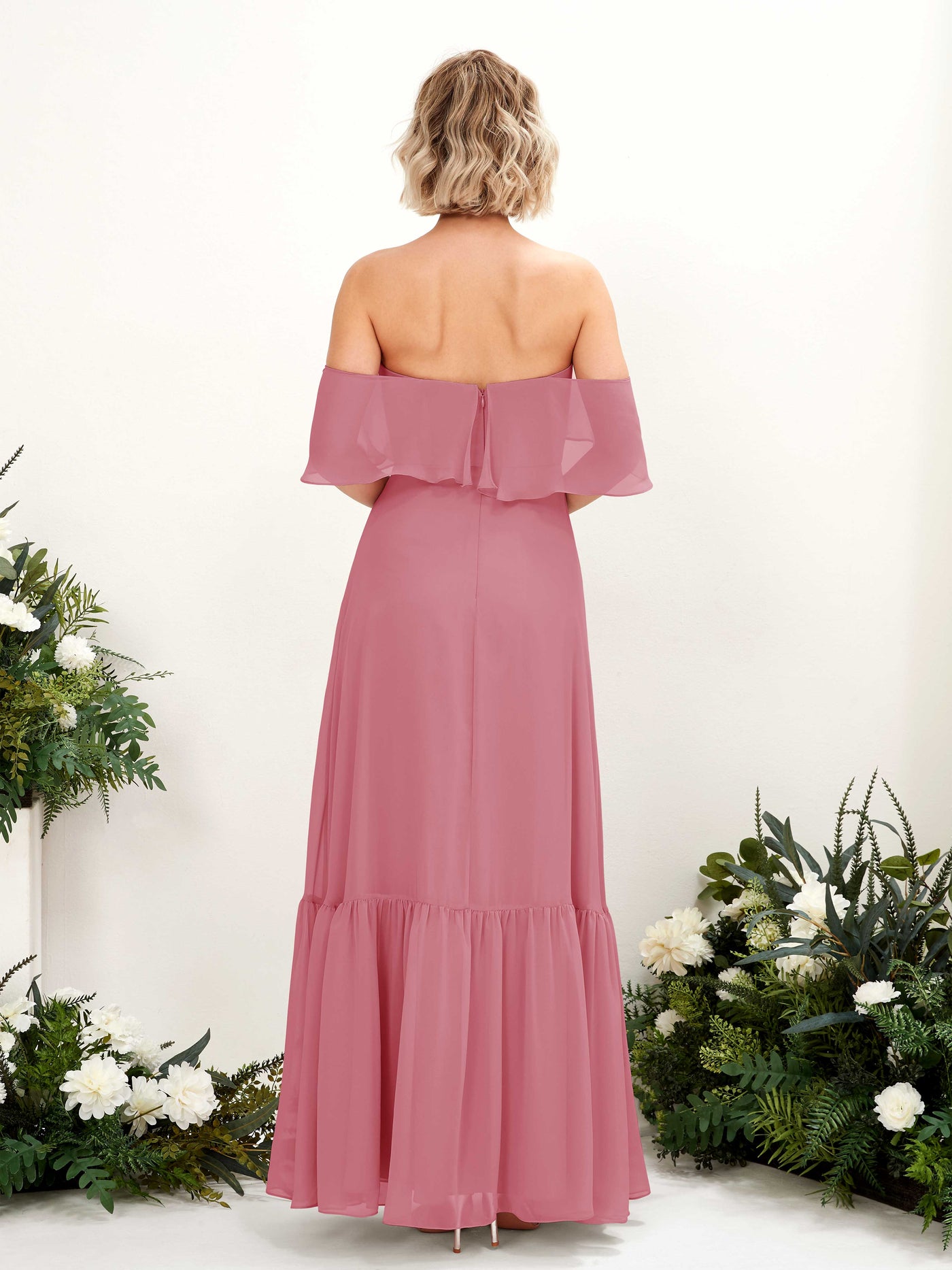 A-line Off Shoulder Chiffon Bridesmaid Dress - Desert Rose (81224511)#color_desert-rose