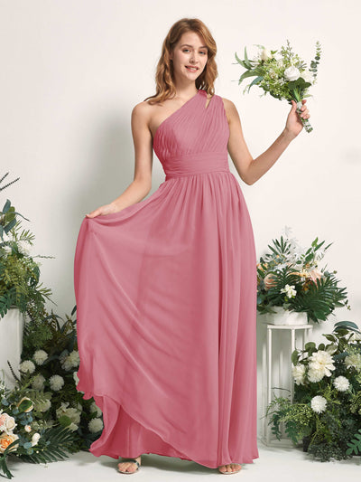 Carlyna Evelyn A-Line Desert Rose Bridesmaid Dress Maxi Sleeveless One Shoulder Dress Front View #color_desert-rose