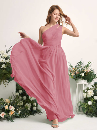 Carlyna Evelyn A-Line Desert Rose Bridesmaid Dress Maxi Sleeveless One Shoulder Dress Side View 2 #color_desert-rose