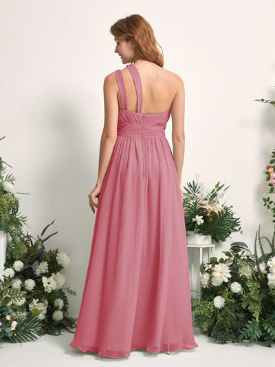 Carlyna Evelyn A-Line Desert Rose Bridesmaid Dress Maxi Sleeveless One Shoulder Dress Back View #color_desert-rose