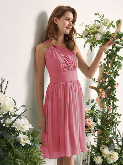 Carlyna Echo A-Line Desert Rose Bridesmaid Dress Knee-Length Sleeveless One Shoulder Dress Side View 2 #color_desert-rose