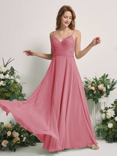 Carlyna Gail A-Line Desert Rose Beaded Bridesmaid Dress Maxi Sleeveless V-Neck Dress Front View #color_desert-rose