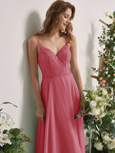 Carlyna Gail A-Line Desert Rose Beaded Bridesmaid Dress Maxi Sleeveless V-Neck Dress Side View 3 #color_desert-rose