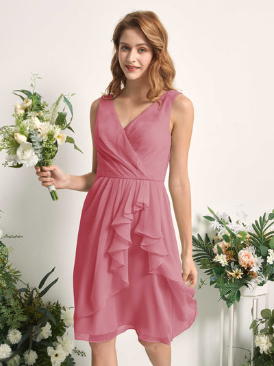 Carlyna Alisha A-Line Desert Rose Bridesmaid Dress Knee-Length Sleeveless V-Neck Dress Side View 2 #color_desert-rose