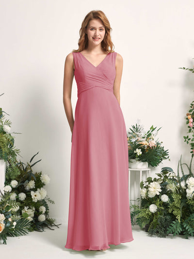 Carlyna June A-Line Desert Rose Bridesmaid Dress Maxi Sleeveless V-Neck Dress #color_desert-rose