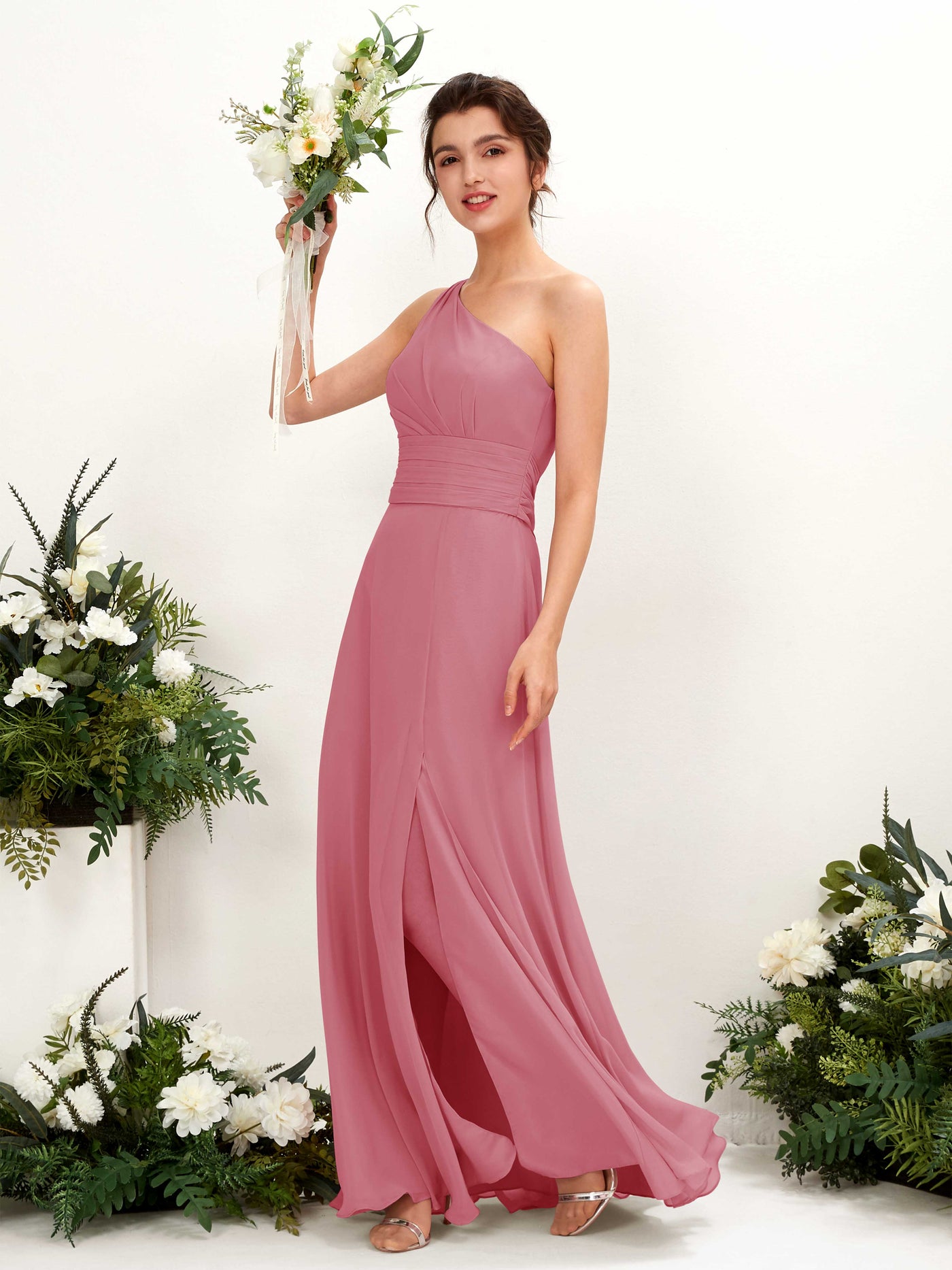 A-line One Shoulder Sleeveless Bridesmaid Dress - Desert Rose (81224711)#color_desert-rose