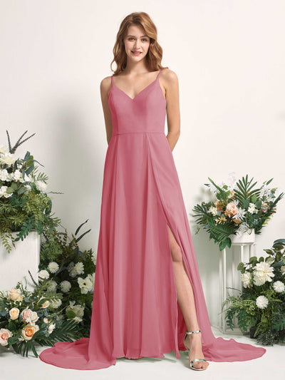 Carlyna Marcia A-Line Desert Rose Bridesmaid Dress Maxi Sleeveless V-Neck Dress #color_desert-rose