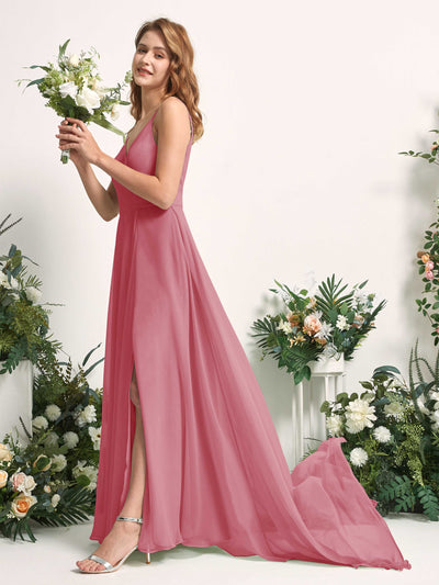 Carlyna Marcia A-Line Desert Rose Bridesmaid Dress Maxi Sleeveless V-Neck Dress #color_desert-rose
