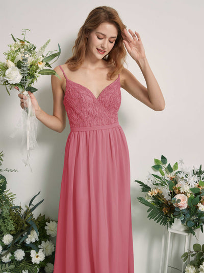 Carlyna Alexandra A-Line Desert Rose Beaded Bridesmaid Dress Maxi Sleeveless V-Neck Dress Side View 2 #color_desert-rose