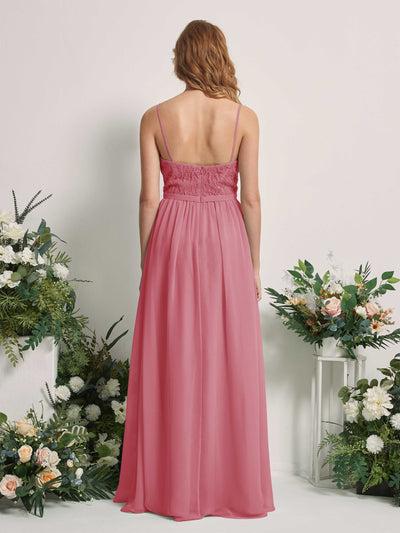 Carlyna Alexandra A-Line Desert Rose Beaded Bridesmaid Dress Maxi Sleeveless V-Neck Dress Back View #color_desert-rose