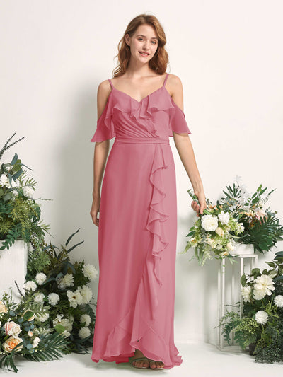 Carlyna Yvette A-Line Desert Rose Bridesmaid Dress Maxi Sleeveless V-Neck Dress #color_desert-rose