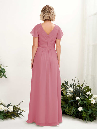 Carlyna Tolly A-Line Desert Rose Bridesmaid Dress Maxi Cap Sleeve V-Neck Dress #color_desert-rose