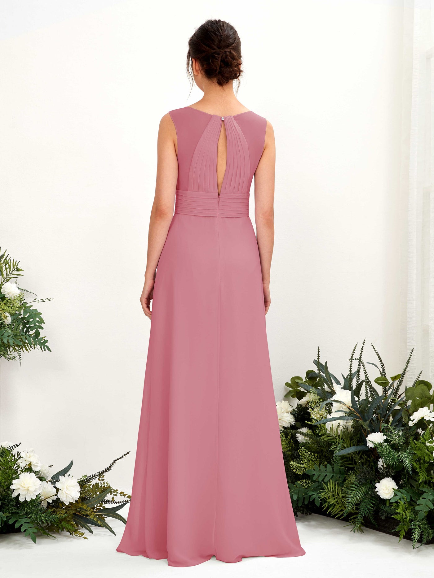 A-line V-neck Sleeveless Chiffon Bridesmaid Dress - Desert Rose (81220911)#color_desert-rose