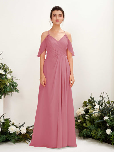 Carlyna Orlane A-Line Desert Rose Bridesmaid Dress Maxi Sleeveless V-Neck Dress #color_desert-rose