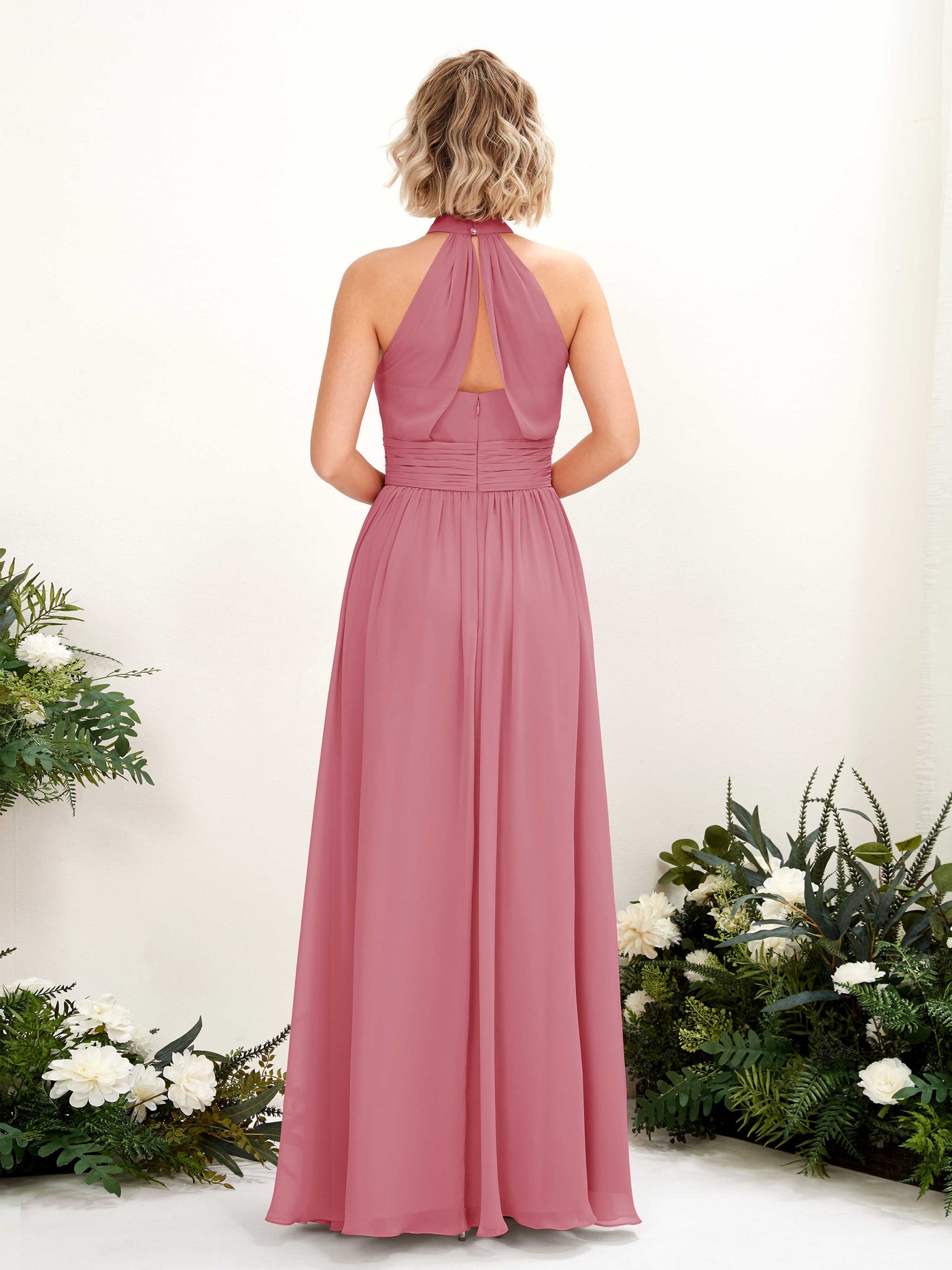 Ball Gown Halter Sleeveless Chiffon Bridesmaid Dress - Desert Rose (81225311)#color_desert-rose