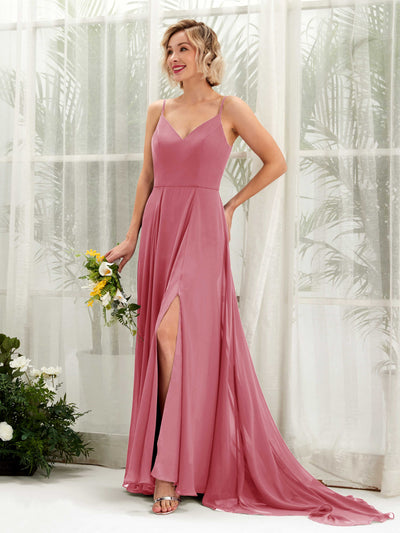 Carlyna Mana A-Line Desert Rose Bridesmaid Dress Maxi Sleeveless V-Neck Dress #color_desert-rose