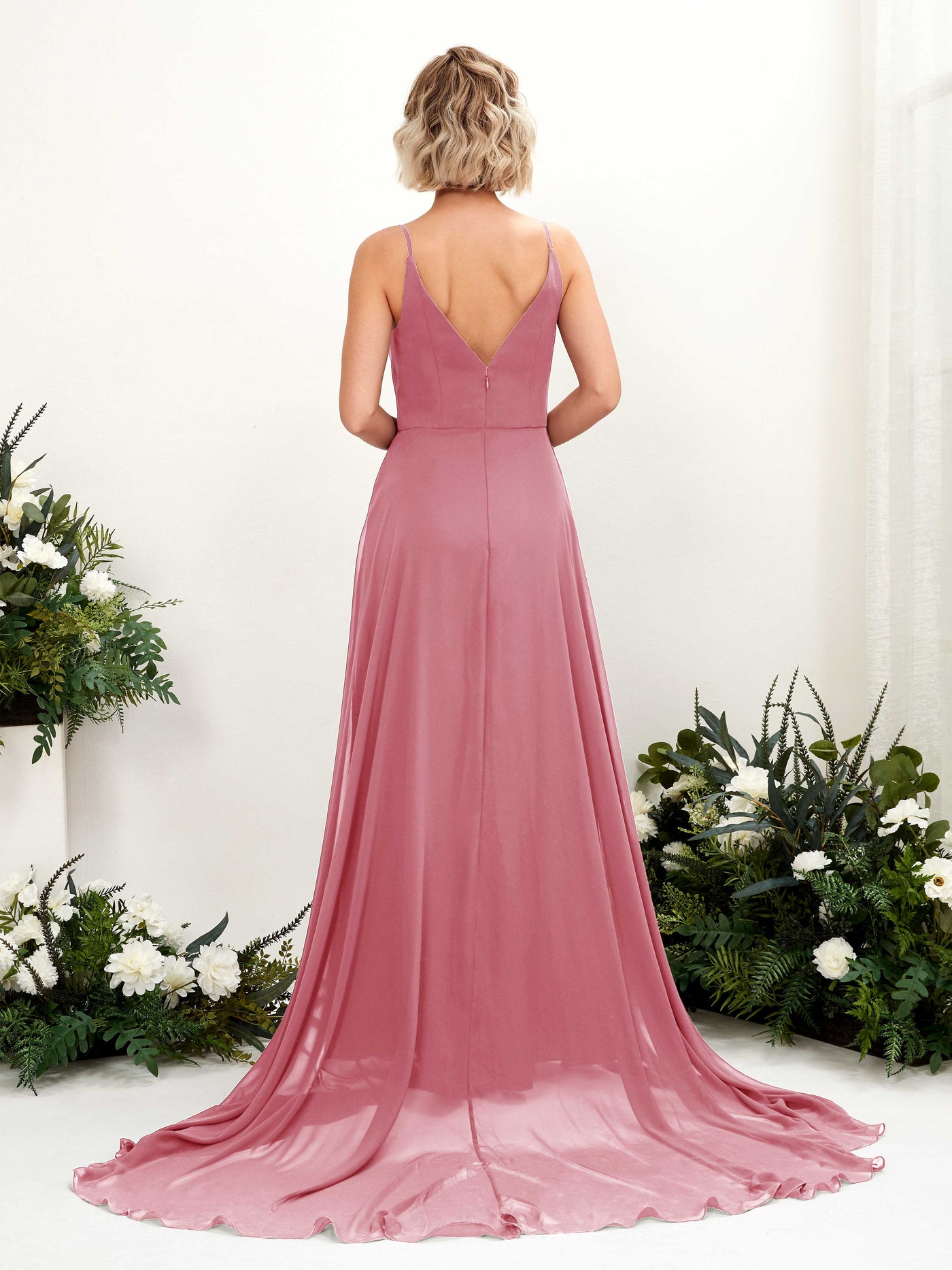 Ball Gown V-neck Sleeveless Bridesmaid Dress - Desert Rose (81224111)#color_desert-rose