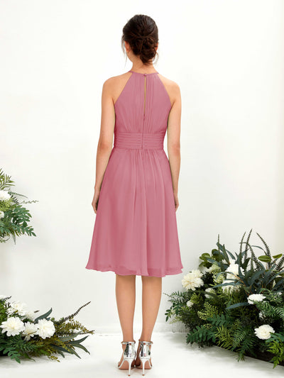 Carlyna Cathie A-Line Desert Rose Bridesmaid Dress Knee-Length Sleeveless Round Neck Dress Back View #color_desert-rose
