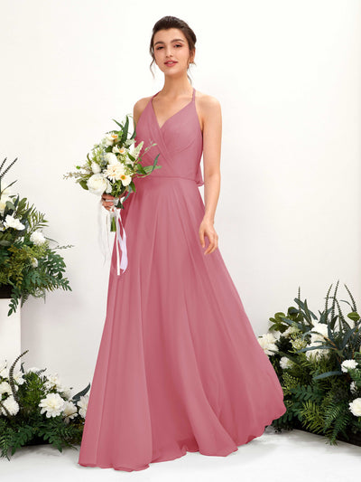Carlyna Launo A-Line Desert Rose Bridesmaid Dress Maxi Sleeveless V-Neck Dress #color_desert-rose