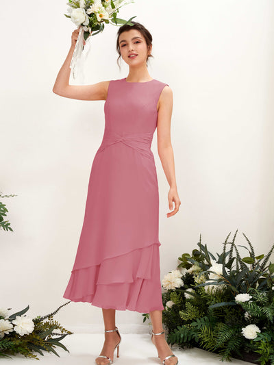 Carlyna Raina Mermaid Desert Rose Bridesmaid Dress Midi Sleeveless Round Neck Dress #color_desert-rose
