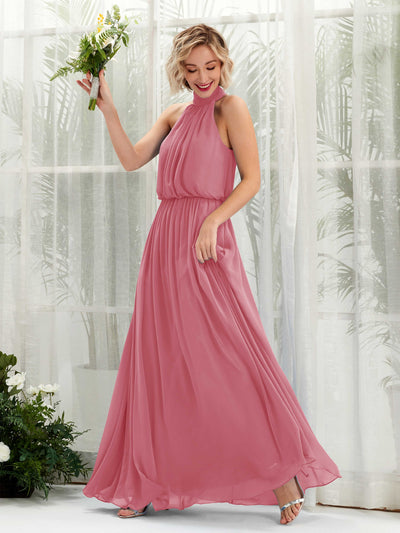 Carlyna Bess A-Line Desert Rose Bridesmaid Dress Maxi Sleeveless Halter Dress Front View #color_desert-rose