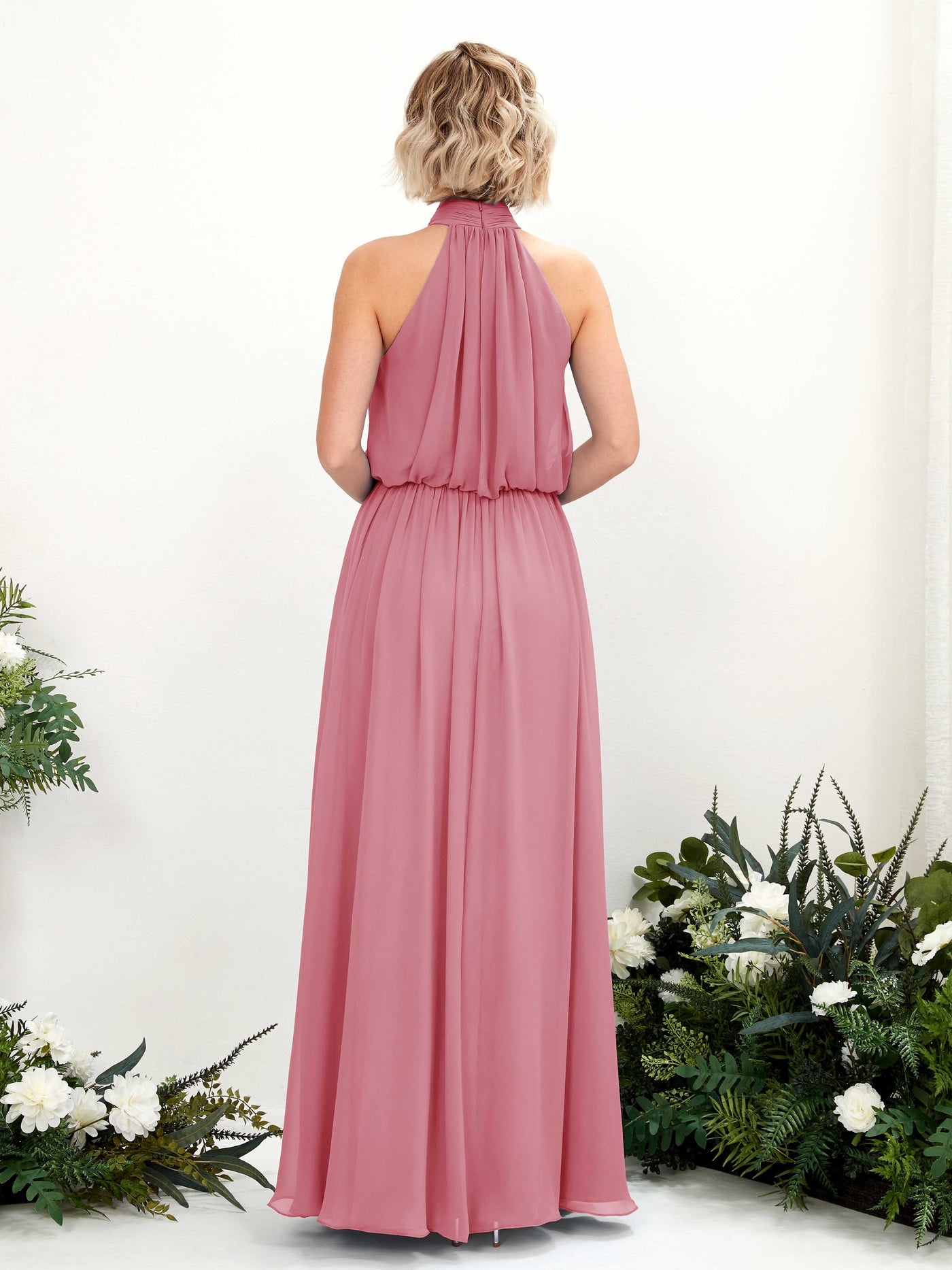 Halter Sleeveless Chiffon Bridesmaid Dress - Desert Rose (81222911)#color_desert-rose