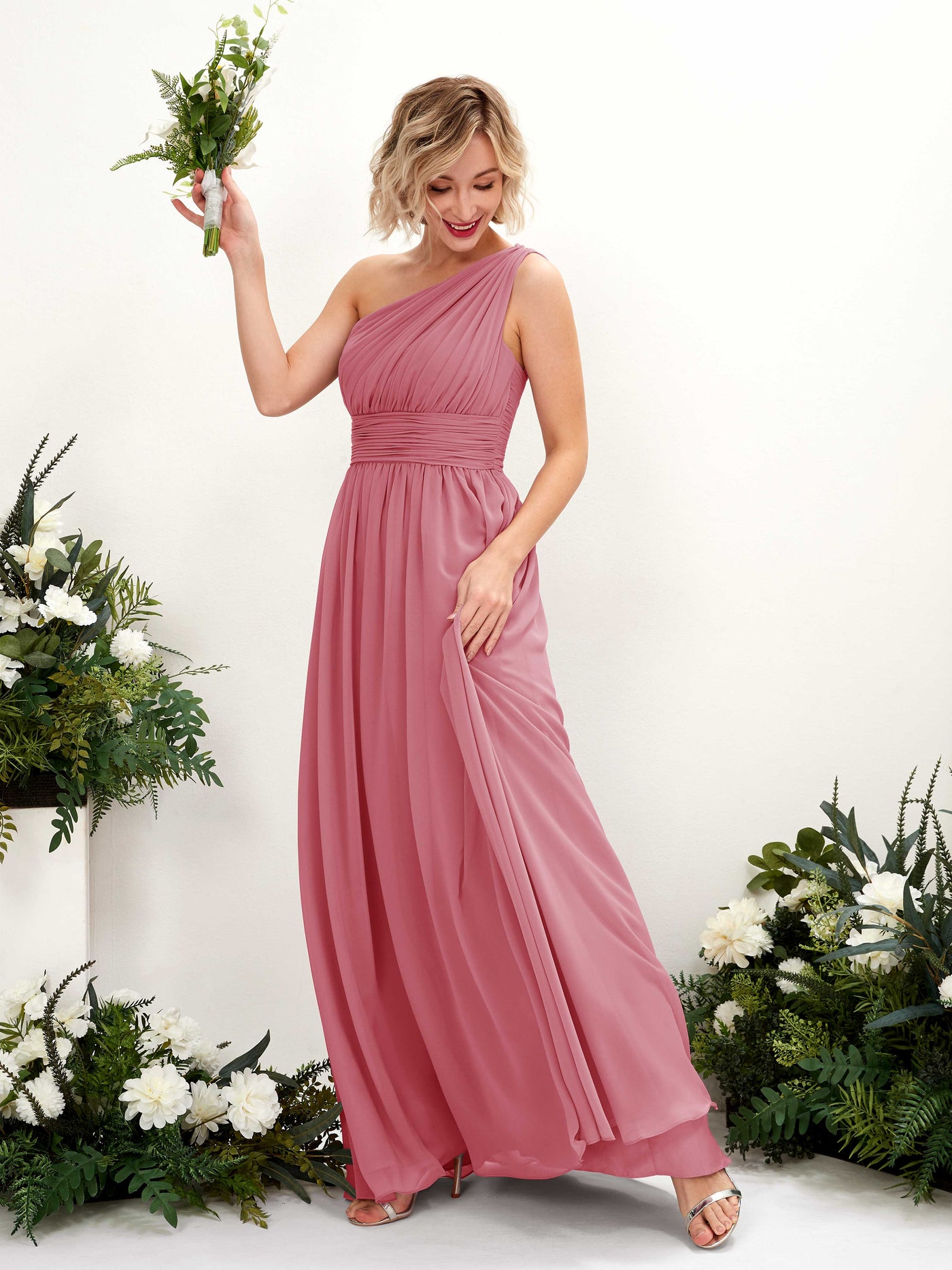 One Shoulder Sleeveless Chiffon Bridesmaid Dress - Desert Rose (81225011)#color_desert-rose