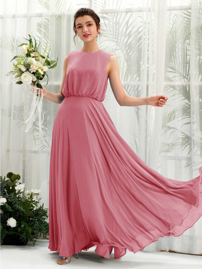 Carlyna Alma A-Line Desert Rose Bridesmaid Dress Maxi Sleeveless Round Neck Dress Front View #color_desert-rose