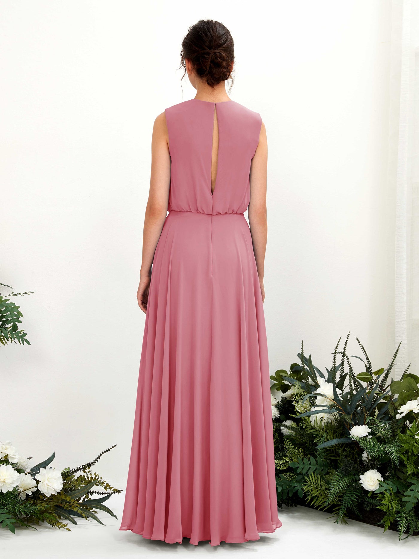 Round Sleeveless Chiffon Bridesmaid Dress - Desert Rose (81222811)#color_desert-rose