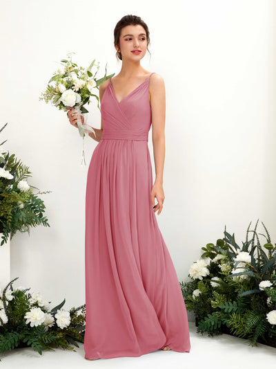Carlyna Dira A-Line Desert Rose Bridesmaid Dress Maxi Sleeveless V-Neck Dress Front View #color_desert-rose
