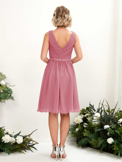 Carlyna Natasha A-Line Desert Rose Bridesmaid Dress Knee-Length Sleeveless V-Neck Dress #color_desert-rose