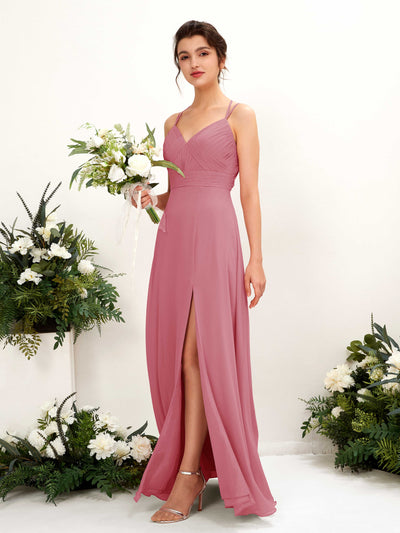 Carlyna Joa A-Line Desert Rose Bridesmaid Dress Maxi Sleeveless V-Neck Dress #color_desert-rose