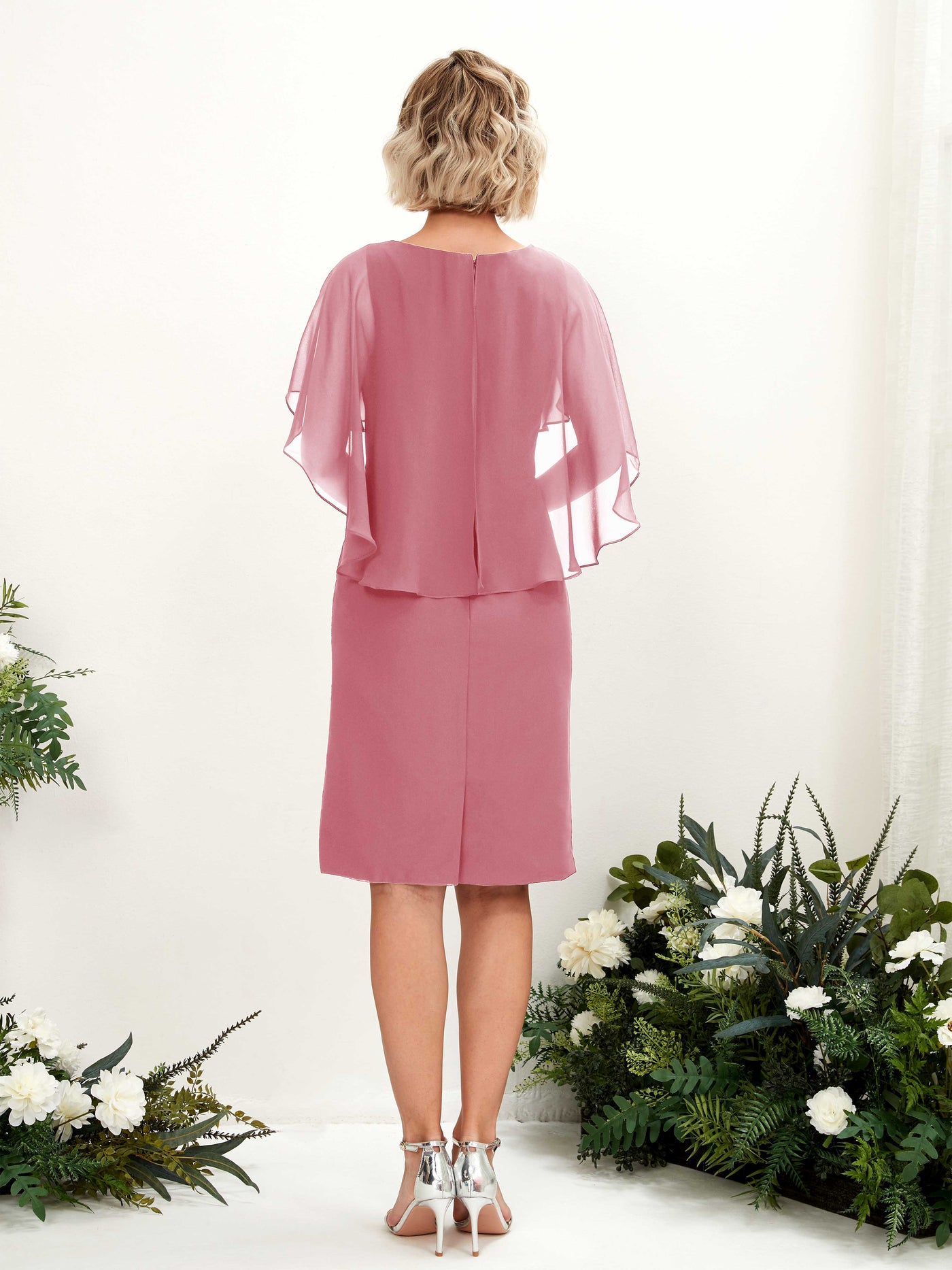 V-neck Short Sleeves Chiffon Bridesmaid Dress - Desert Rose (81224011)#color_desert-rose