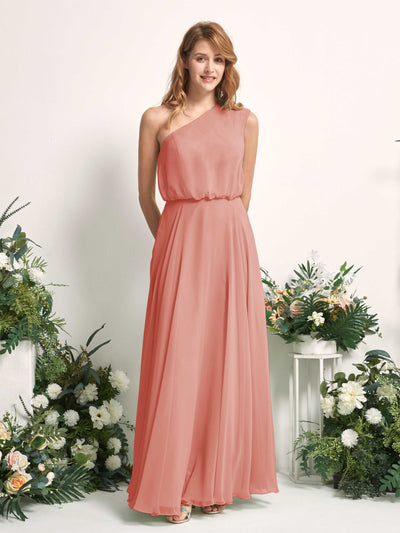 Carlyna Cecily A-Line Champagne Rose Bridesmaid Dress Maxi Sleeveless One Shoulder Dress Front View #color_champagne-rose