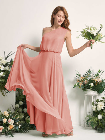 Carlyna Cecily A-Line Champagne Rose Bridesmaid Dress Maxi Sleeveless One Shoulder Dress Side View 2 #color_champagne-rose