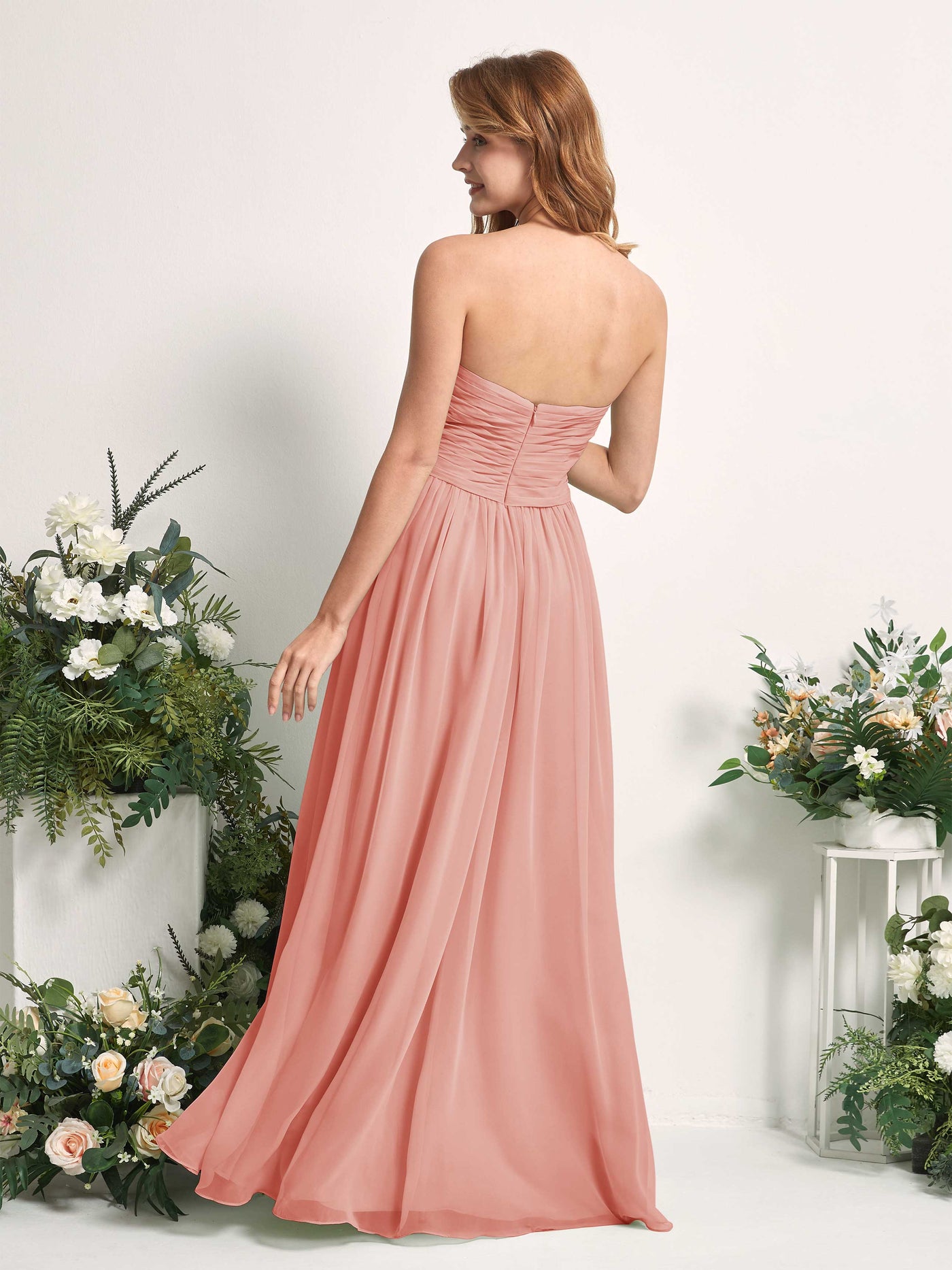 Bridesmaid Dress A-line Chiffon Sweetheart Full Length Sleeveless Wedding Party Dress - Champagne Rose (81226906)#color_champagne-rose