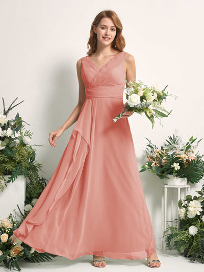 Carlyna Mollie A-Line Champagne Rose Bridesmaid Dress Maxi Sleeveless V-Neck Dress #color_champagne-rose