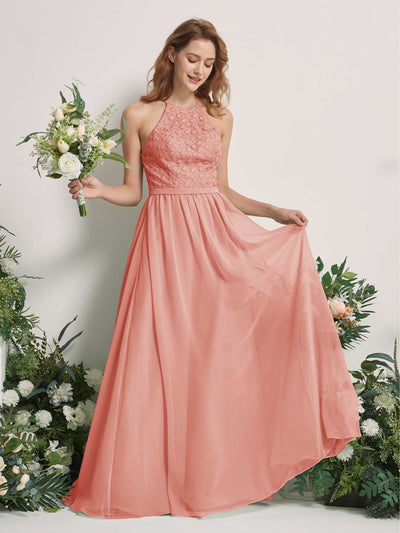 Carlyna Denise A-Line Champagne Rose Embroidered Bridesmaid Dress Maxi Sleeveless Round Neck Dress Front View #color_champagne-rose