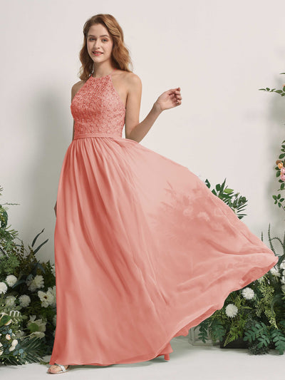 Carlyna Denise A-Line Champagne Rose Embroidered Bridesmaid Dress Maxi Sleeveless Round Neck Dress Side View 2 #color_champagne-rose