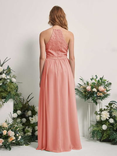 Carlyna Denise A-Line Champagne Rose Embroidered Bridesmaid Dress Maxi Sleeveless Round Neck Dress Back View #color_champagne-rose