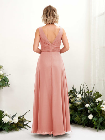 Carlyna Brianna A-Line Champagne Rose Bridesmaid Dress Maxi Sleeveless Boat Neck Dress Back View #color_champagne-rose
