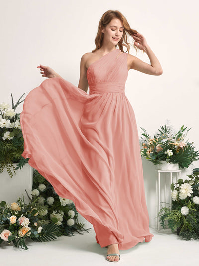 Carlyna Evelyn A-Line Champagne Rose Bridesmaid Dress Maxi Sleeveless One Shoulder Dress Side View 2 #color_champagne-rose
